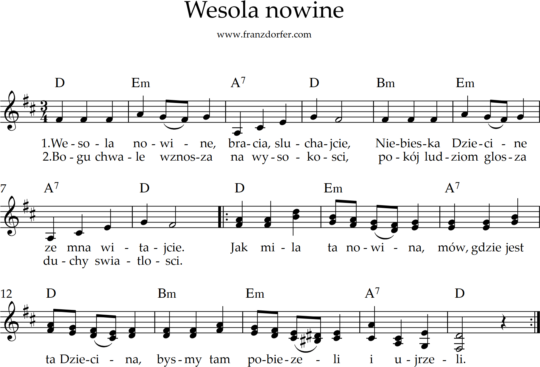 Wesola nowine accordion sheetmusic, d-major